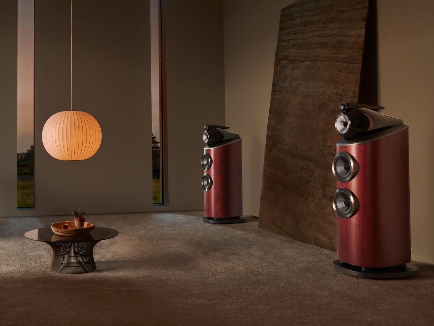 Two 803 D4 in a dimly lit room