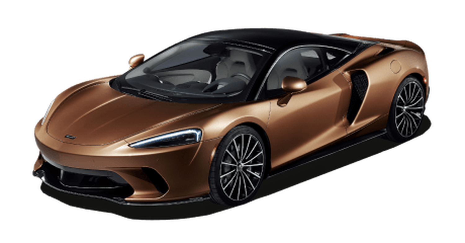 Brown McLaren GT sports car with white background