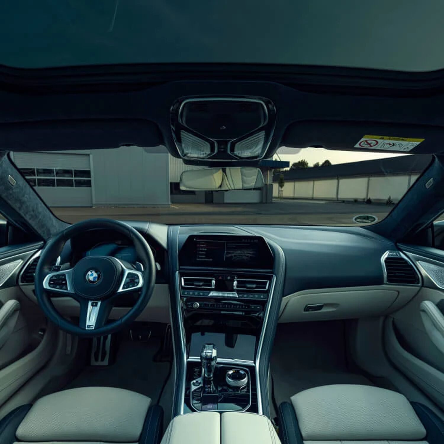 Interior of BMW car with tan seats