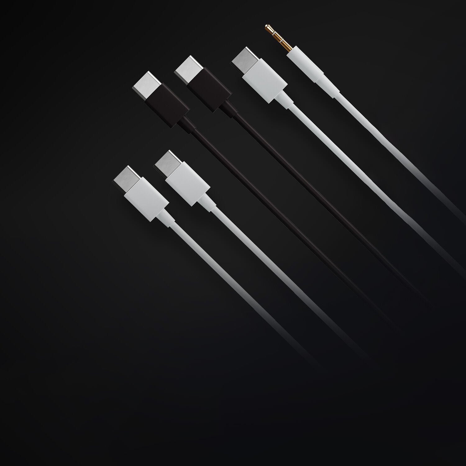 White and black cables on a black background