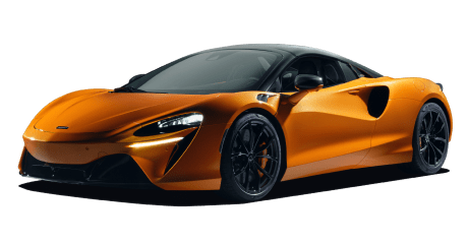 Orange McLaren Arthura Spider sports car with white background