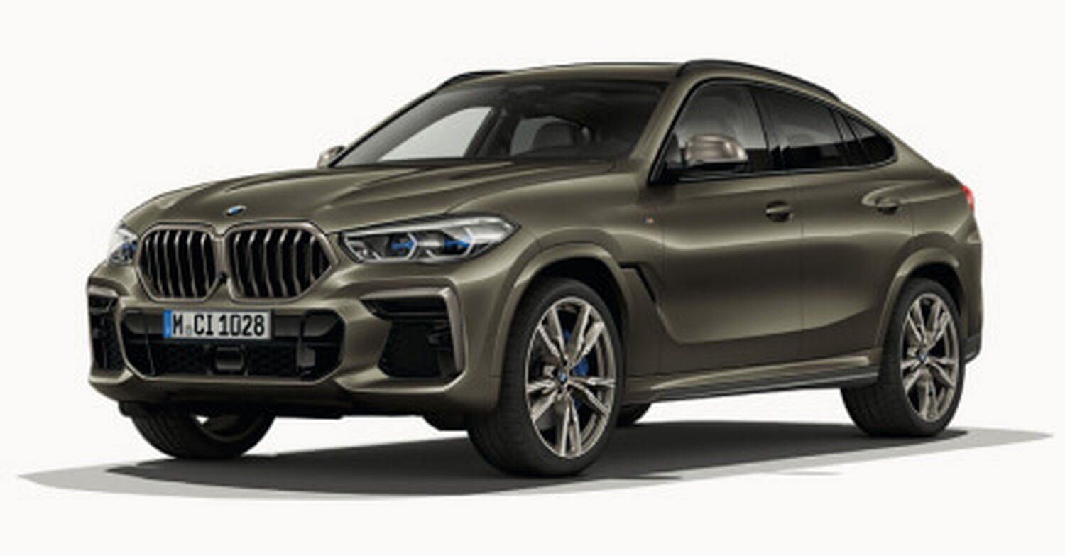Brown BMW X6 car facing left with white background