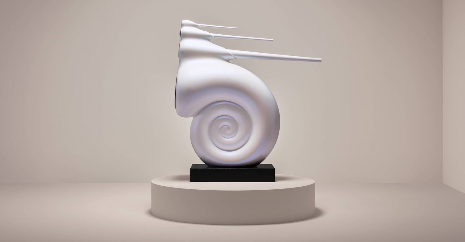 Nautilus Speaker from Side on Pedestal 