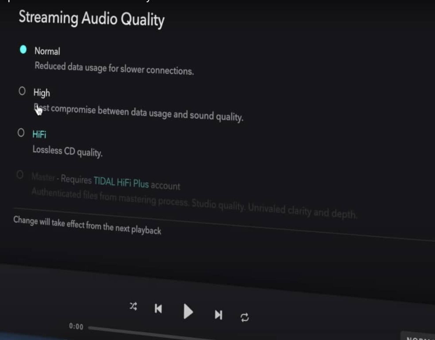Streaming Audio Quality on Music App