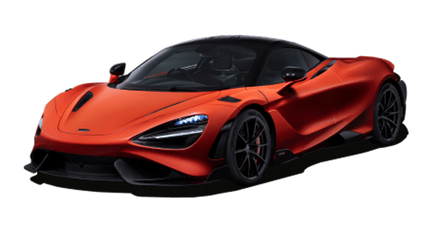 Red McLaren 765LT sports car with white background
