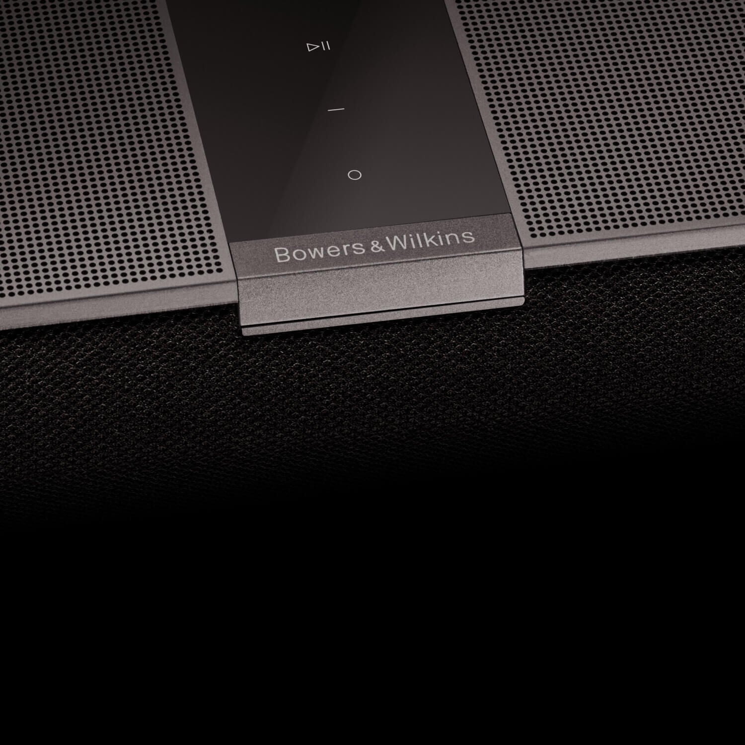 Close up of Bowers & Wilkins name on soundbar