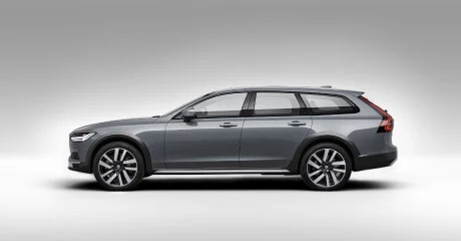 Gray Volvo V90 car left facing with grey shadow background