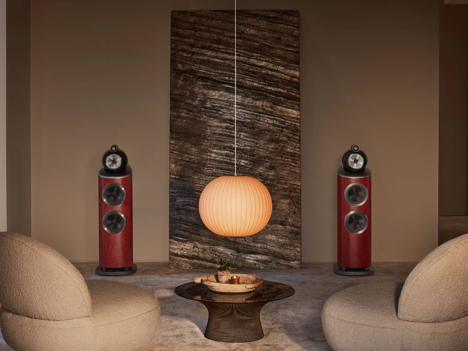 Two brown 800 series loudspeakers in a nice living room