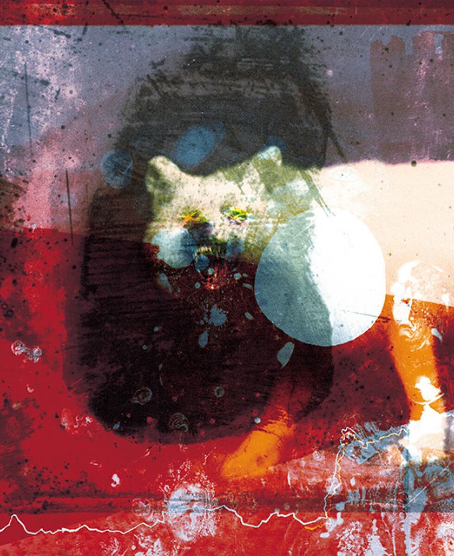 Abstract of animal growing behind black and red figure