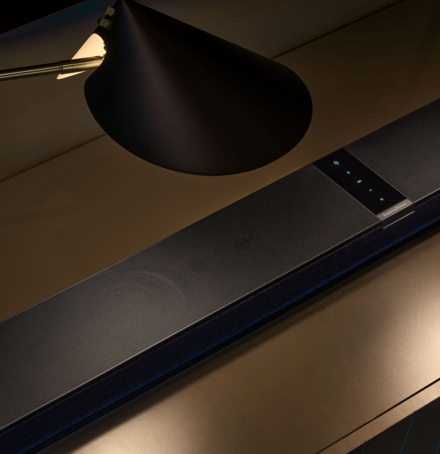 Sound Bars - Black Panorama soundbar with wood background
