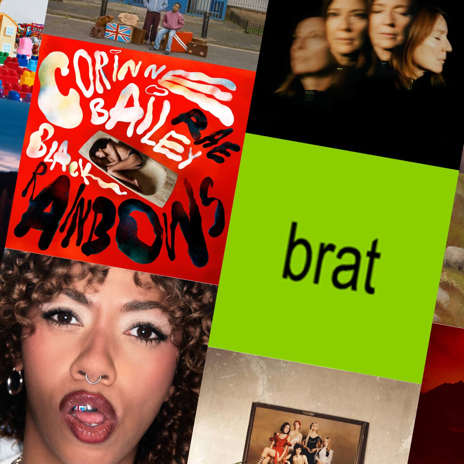 Collection of music album covers sitting diagonally to the left