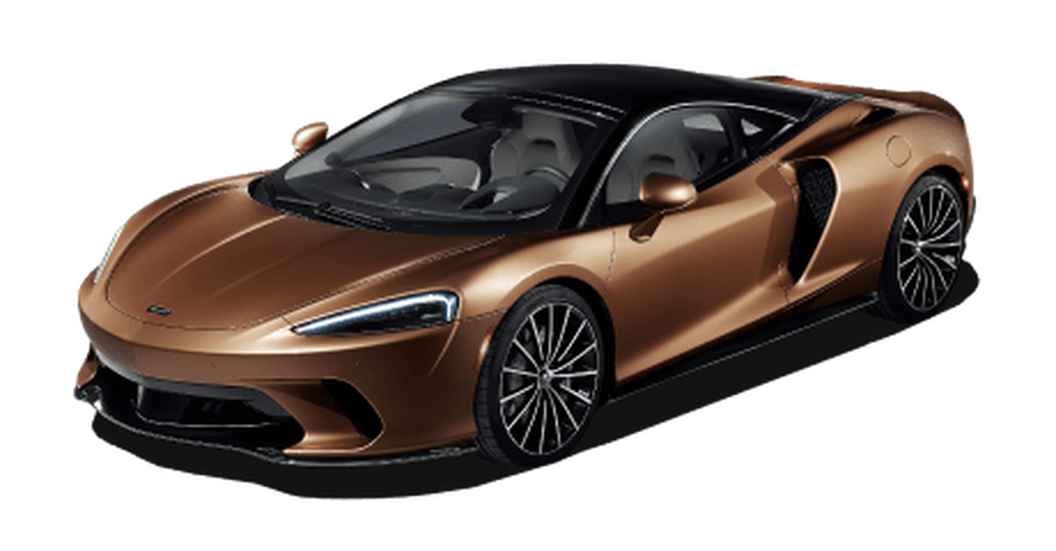 Brown McLaren GT sports car with white background