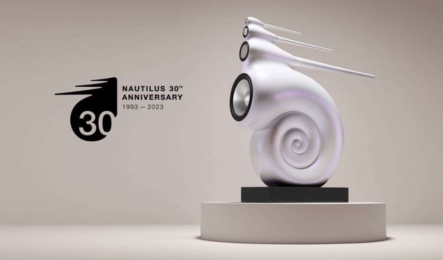 Nautilus 30th Anniversary Edition with Award - Pearl white Nautilus speaker facing left