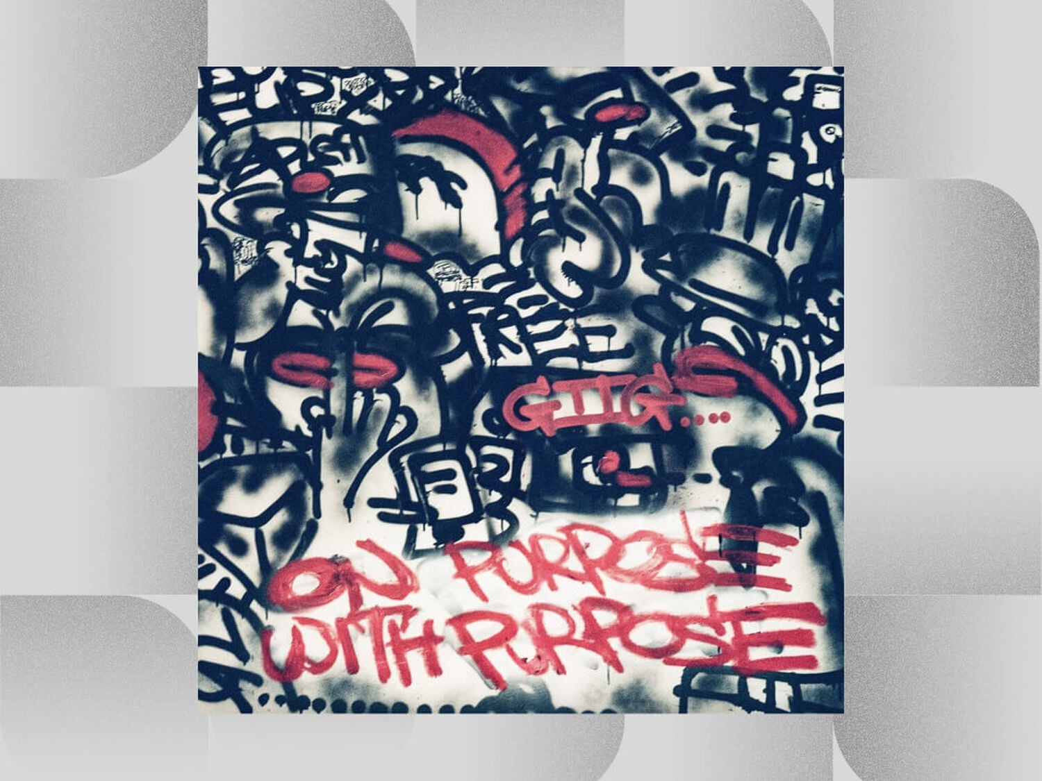 Black graffiti with red accents and text