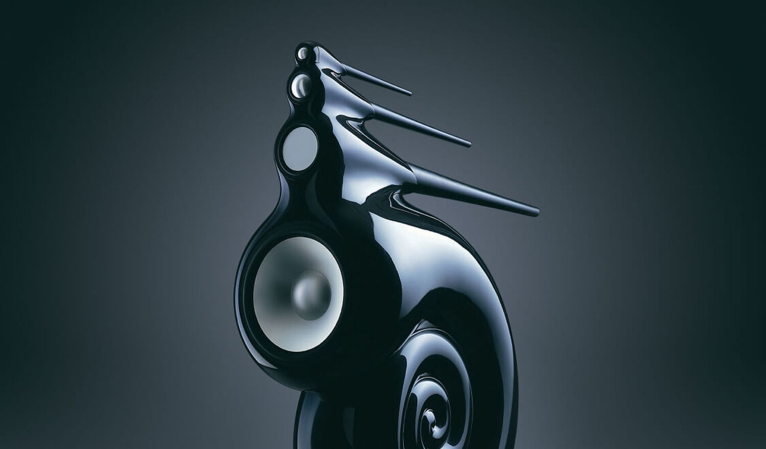 Black Nautilus speaker with black background