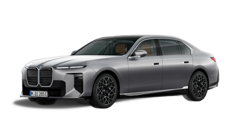 Tan BMW 7 Series car facing left with white background