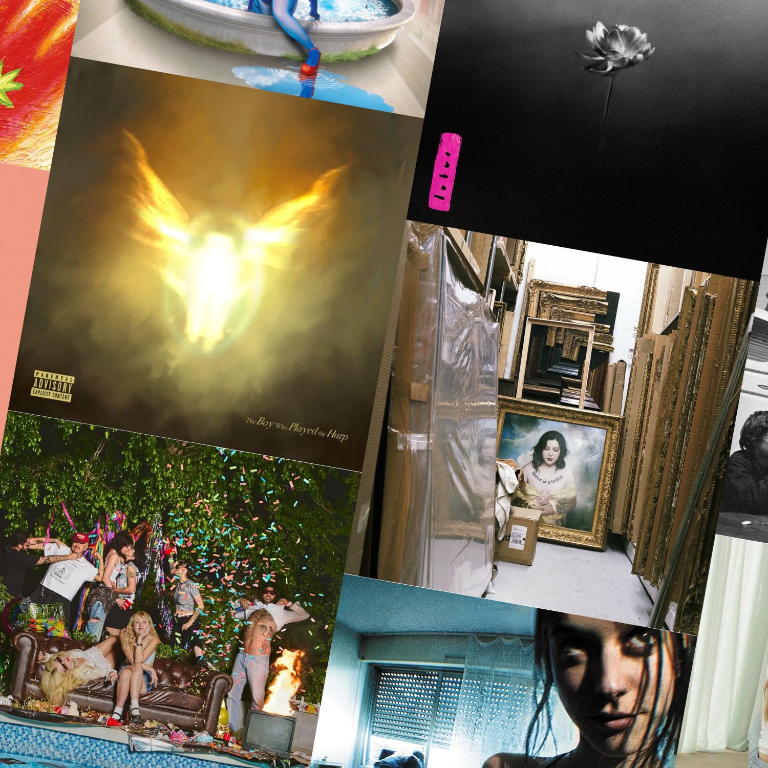 Collection of music album covers sitting diagonally to the left