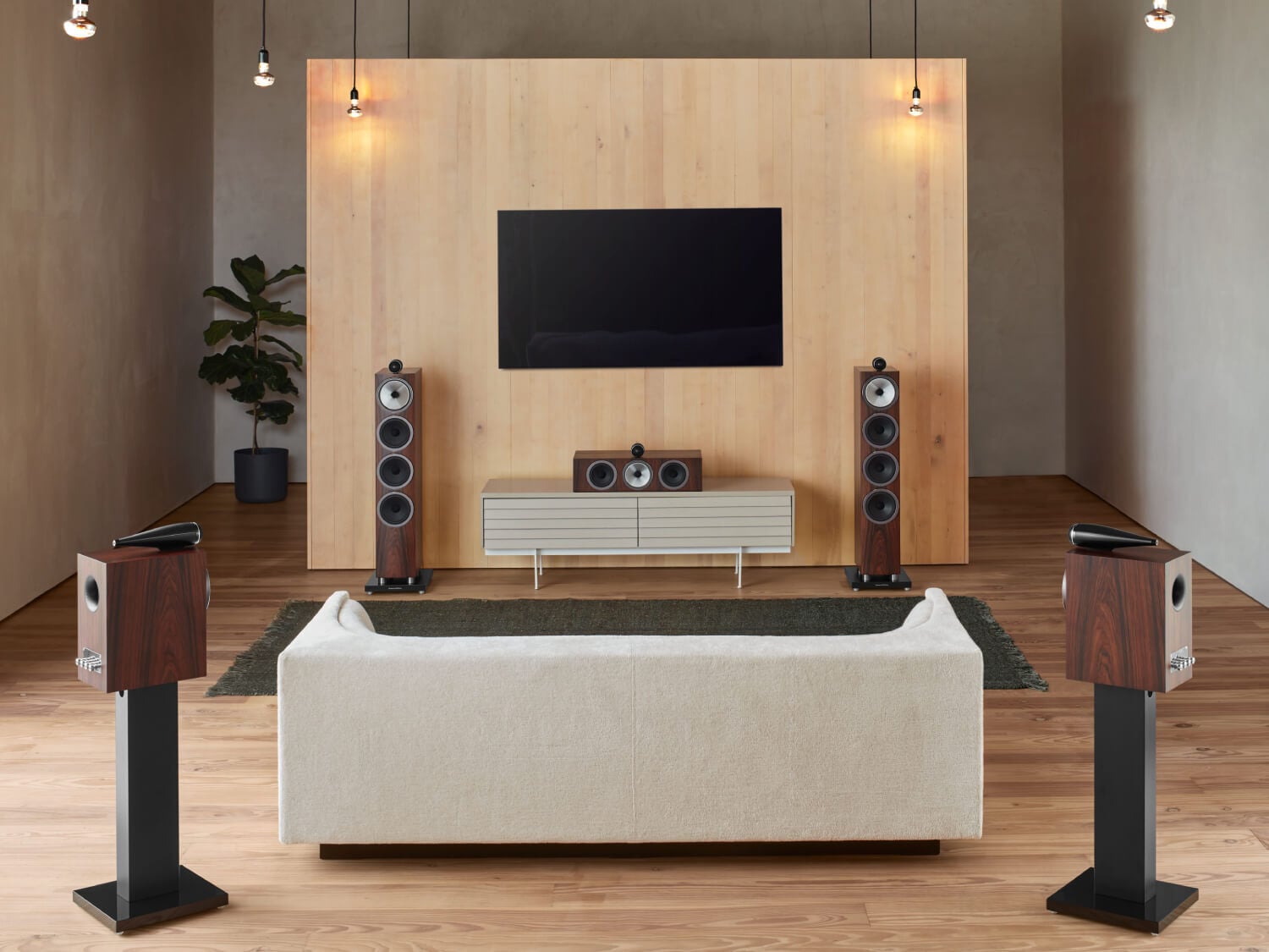Loudspeakers setup in a living room
