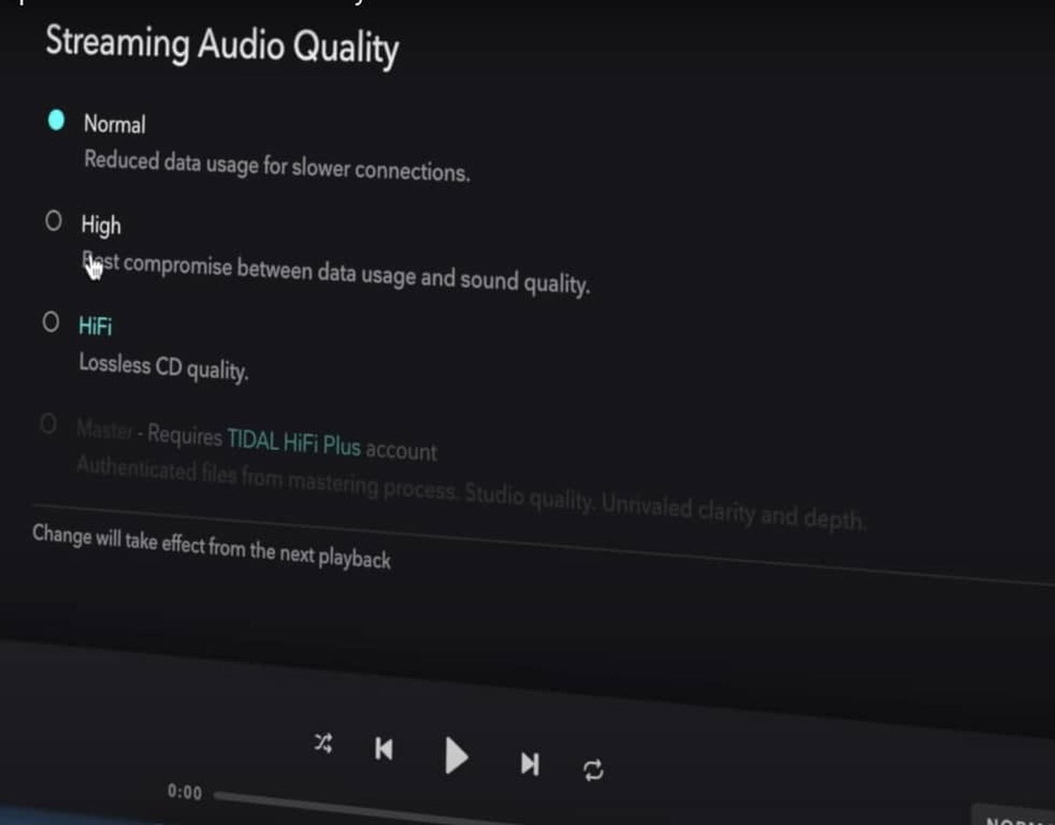 Streaming Audio Quality on Music App