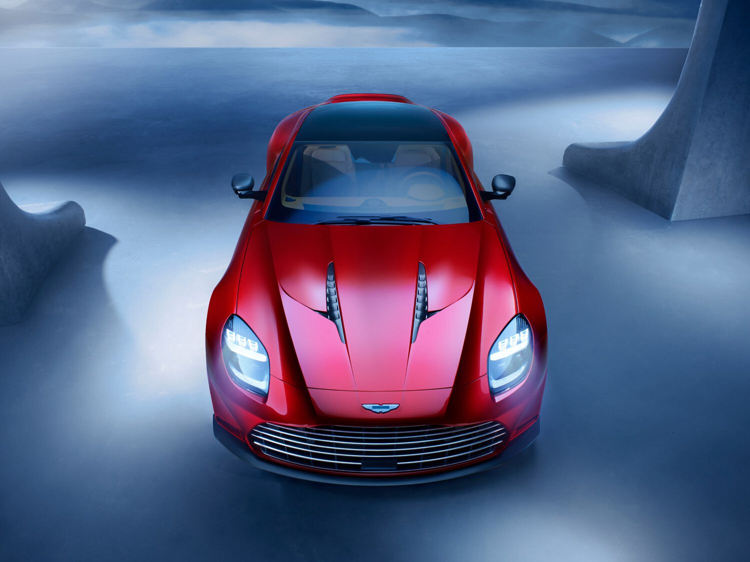 Aston Martin Vanquish red with foggy background