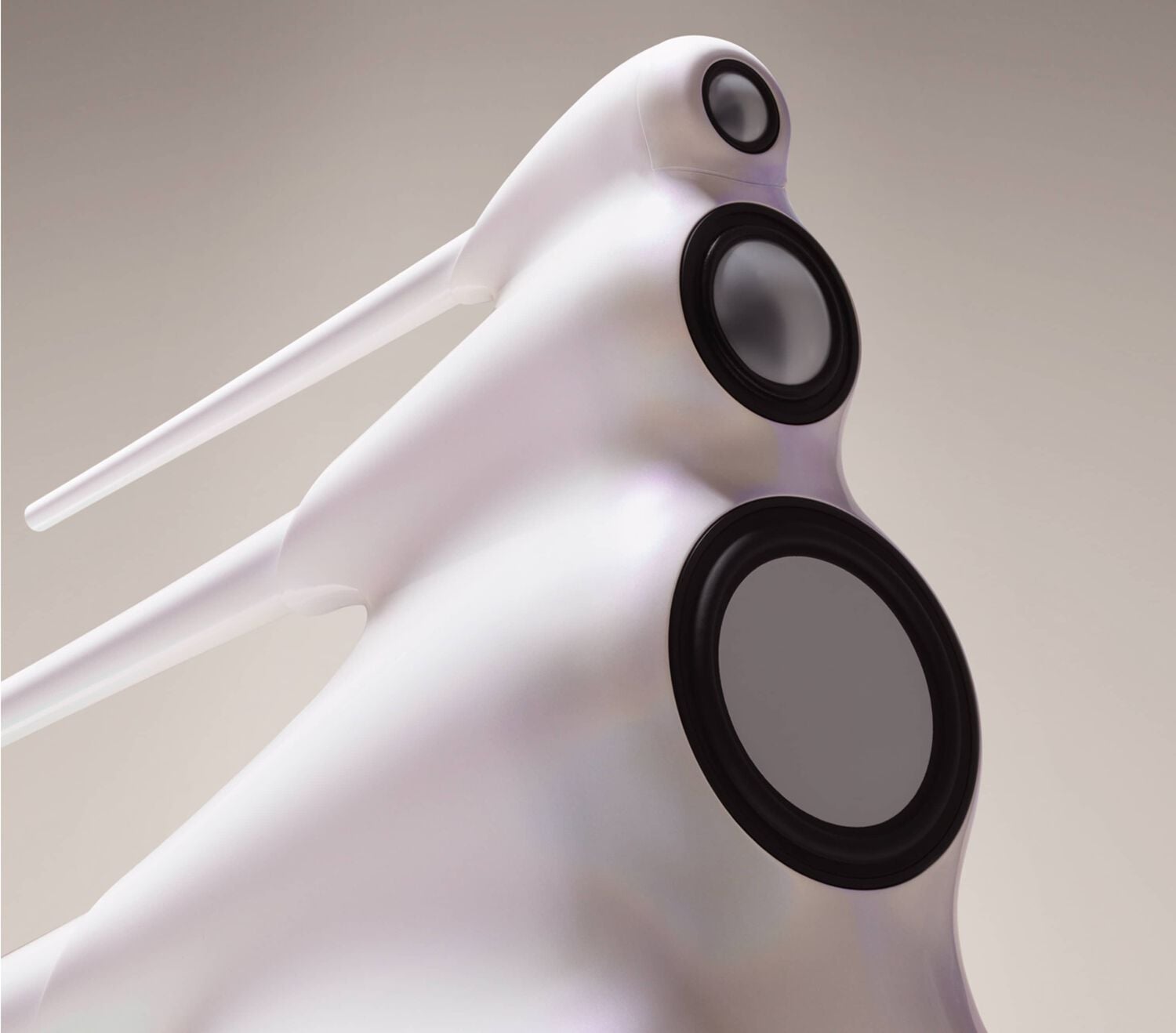 Pearl white Nautilus speaker closeup facing right