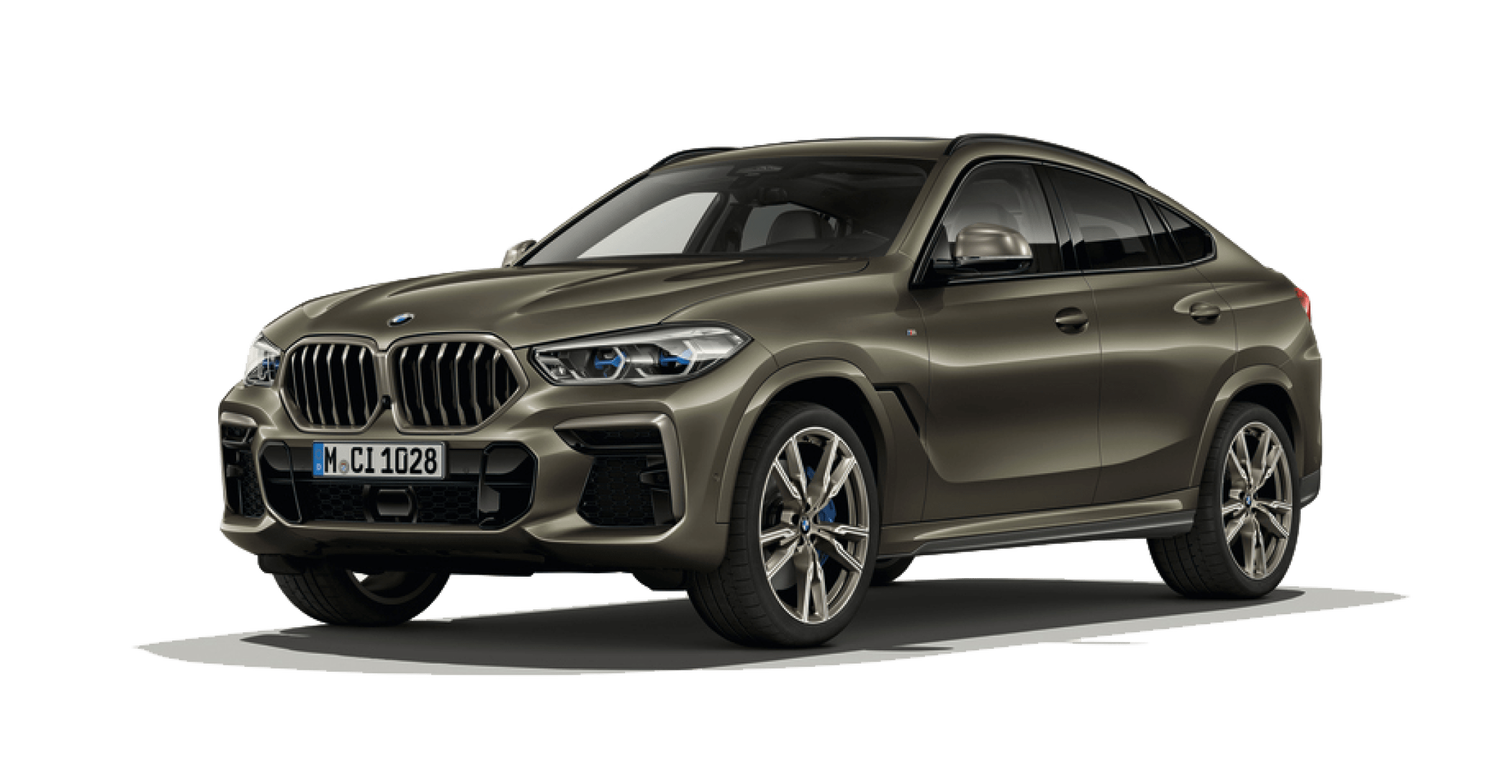Brown BMW X6 car facing left with white background