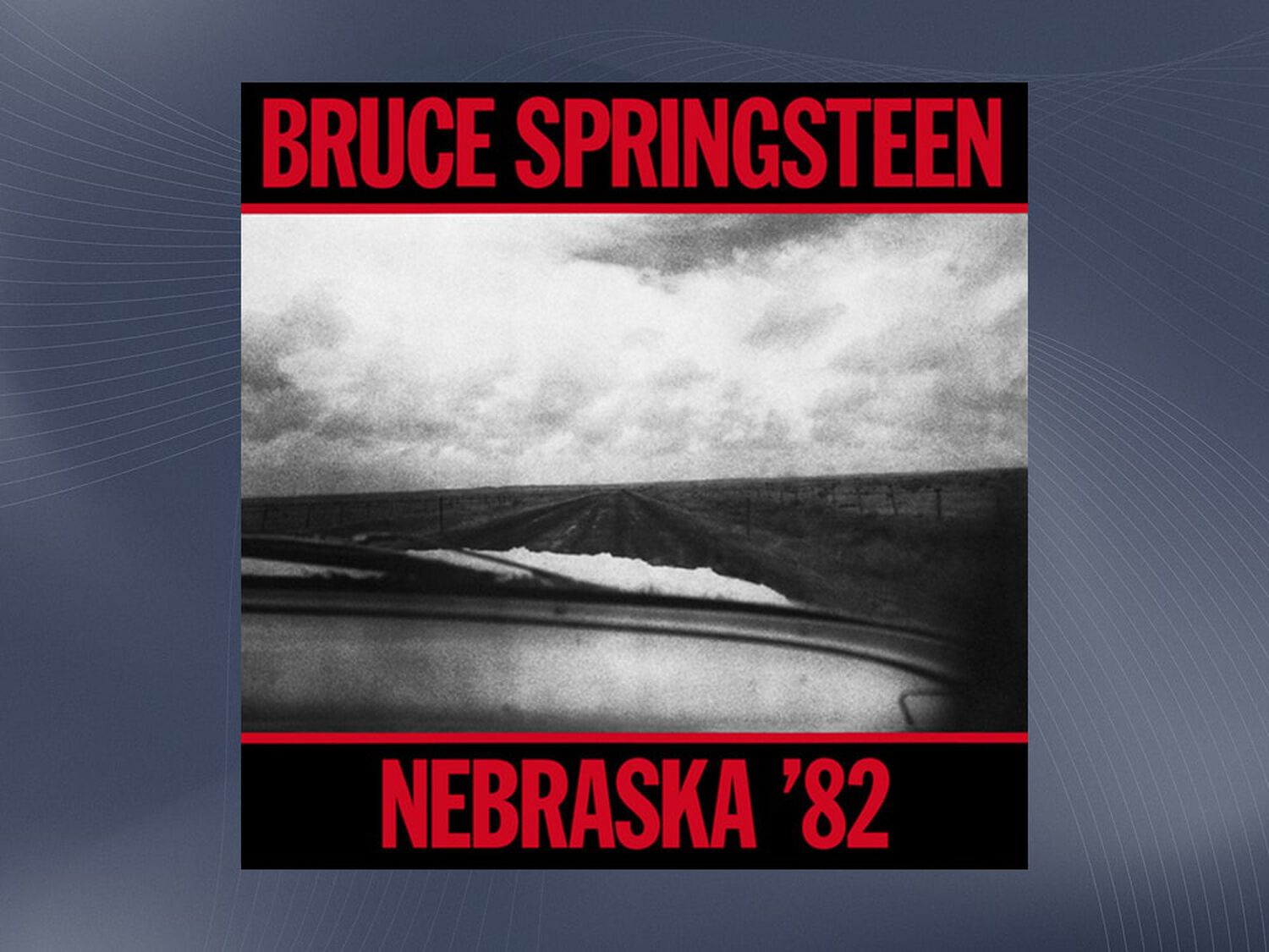 Blue Springsteen Nebraska '82 album cover in black and white field