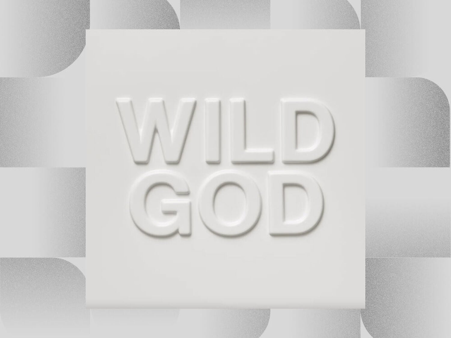 White square with white text embossed