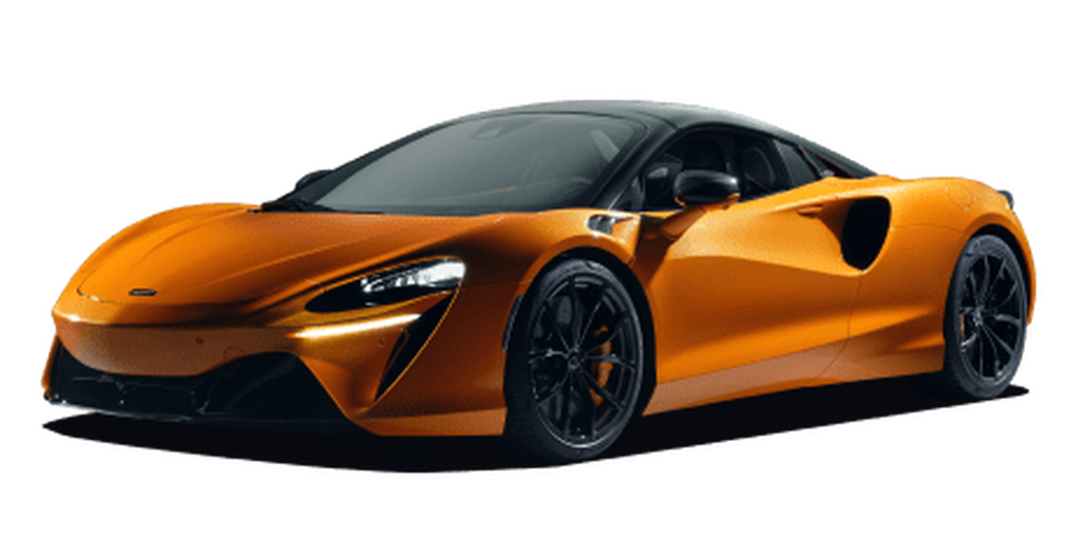 Orange McLaren Arthura Spider sports car with white background
