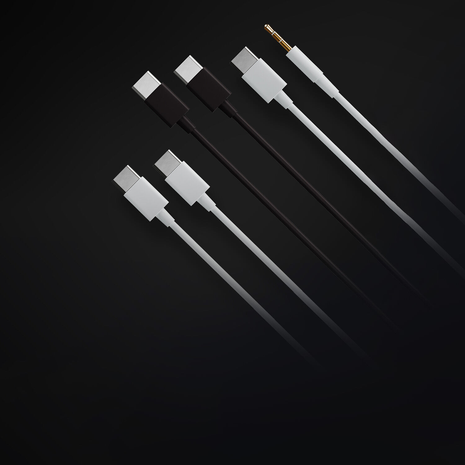 White and black cables on a black background