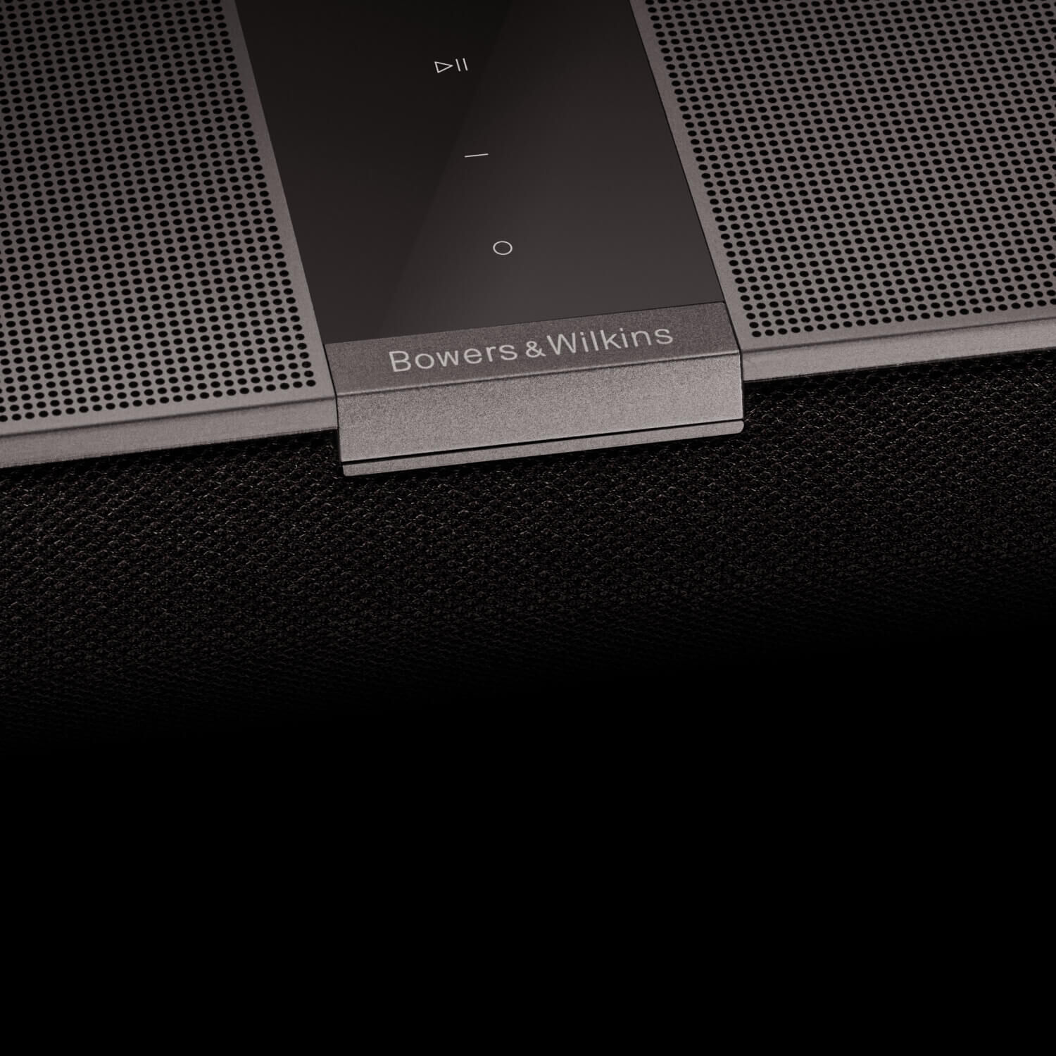 Close up of Bowers & Wilkins name on soundbar