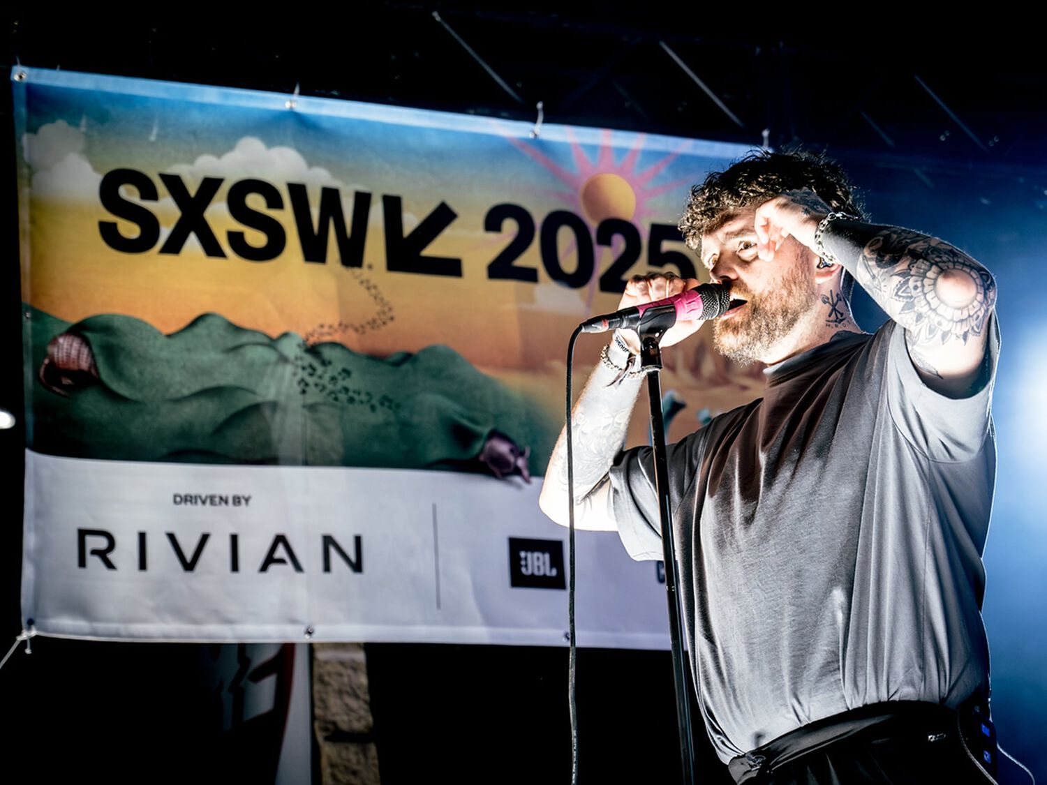 Musician singing on stage