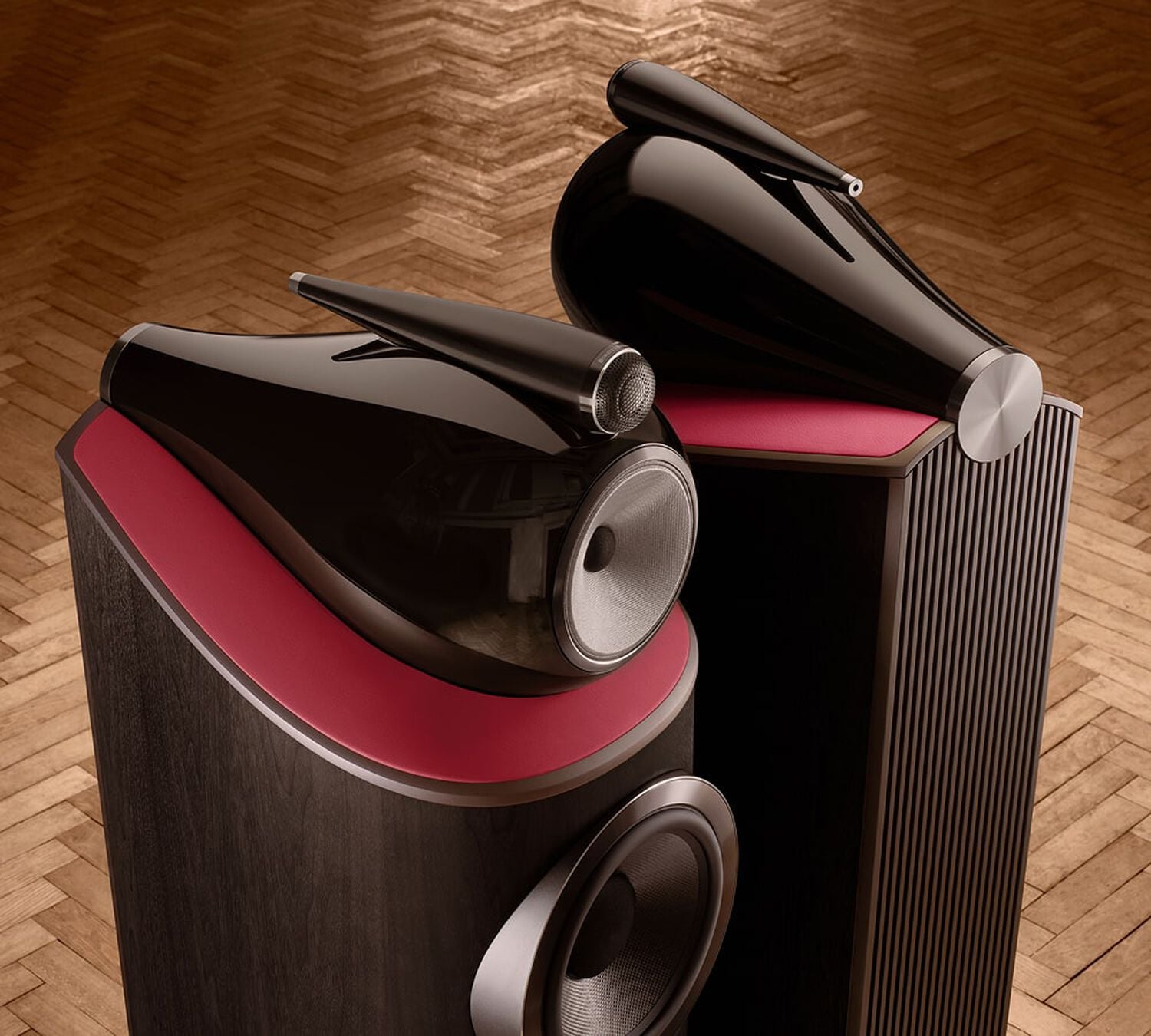 2 speakers top view facing front and back