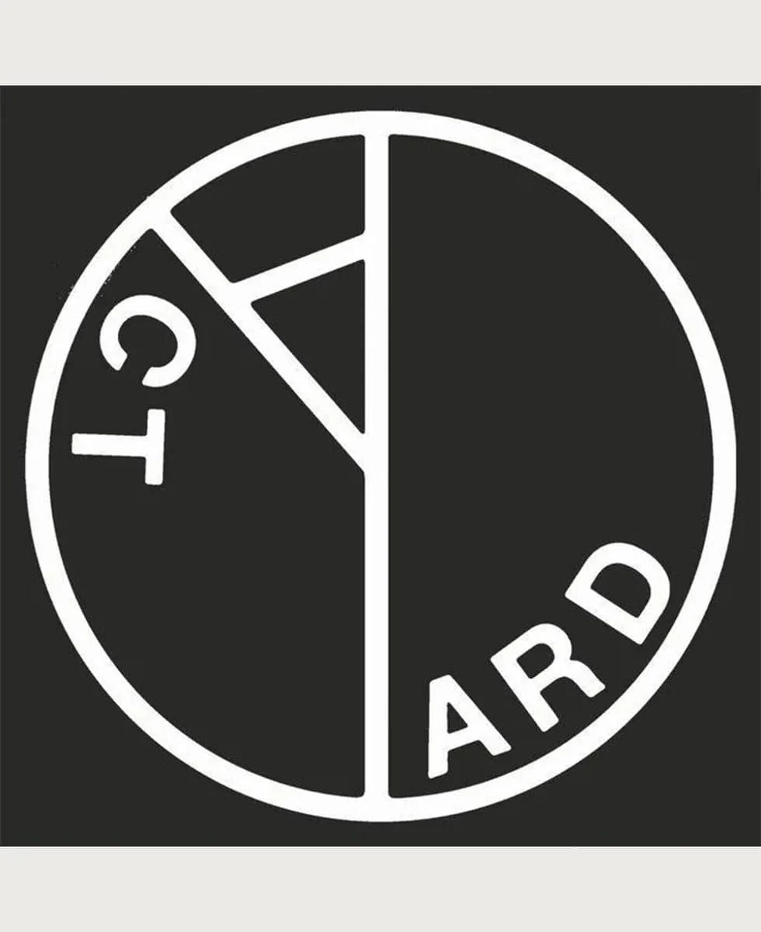 Black square with white circle and text