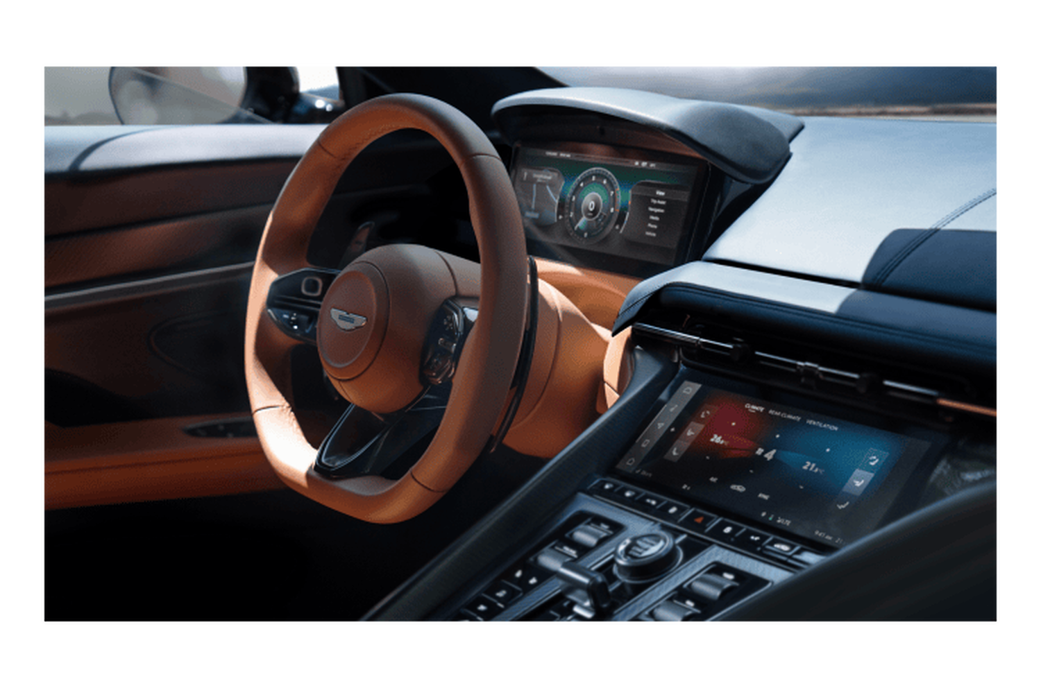 Orange leather interior of car