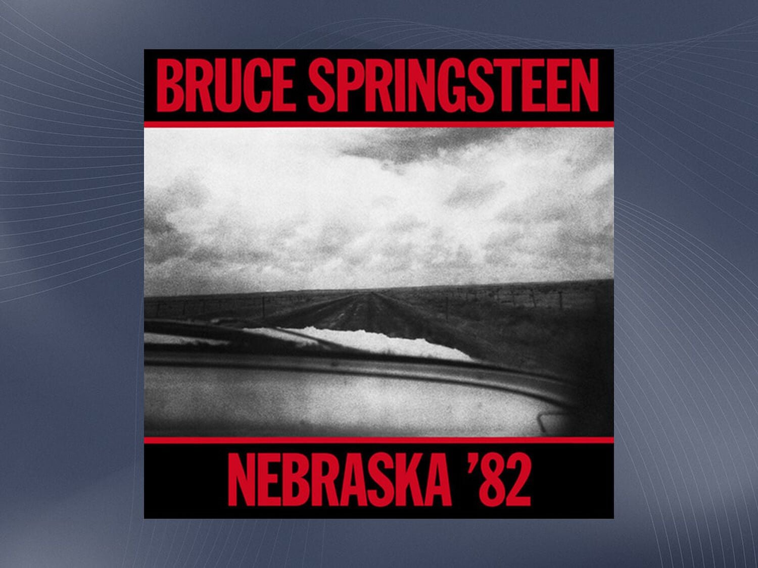 Blue Springsteen Nebraska '82 album cover in black and white field