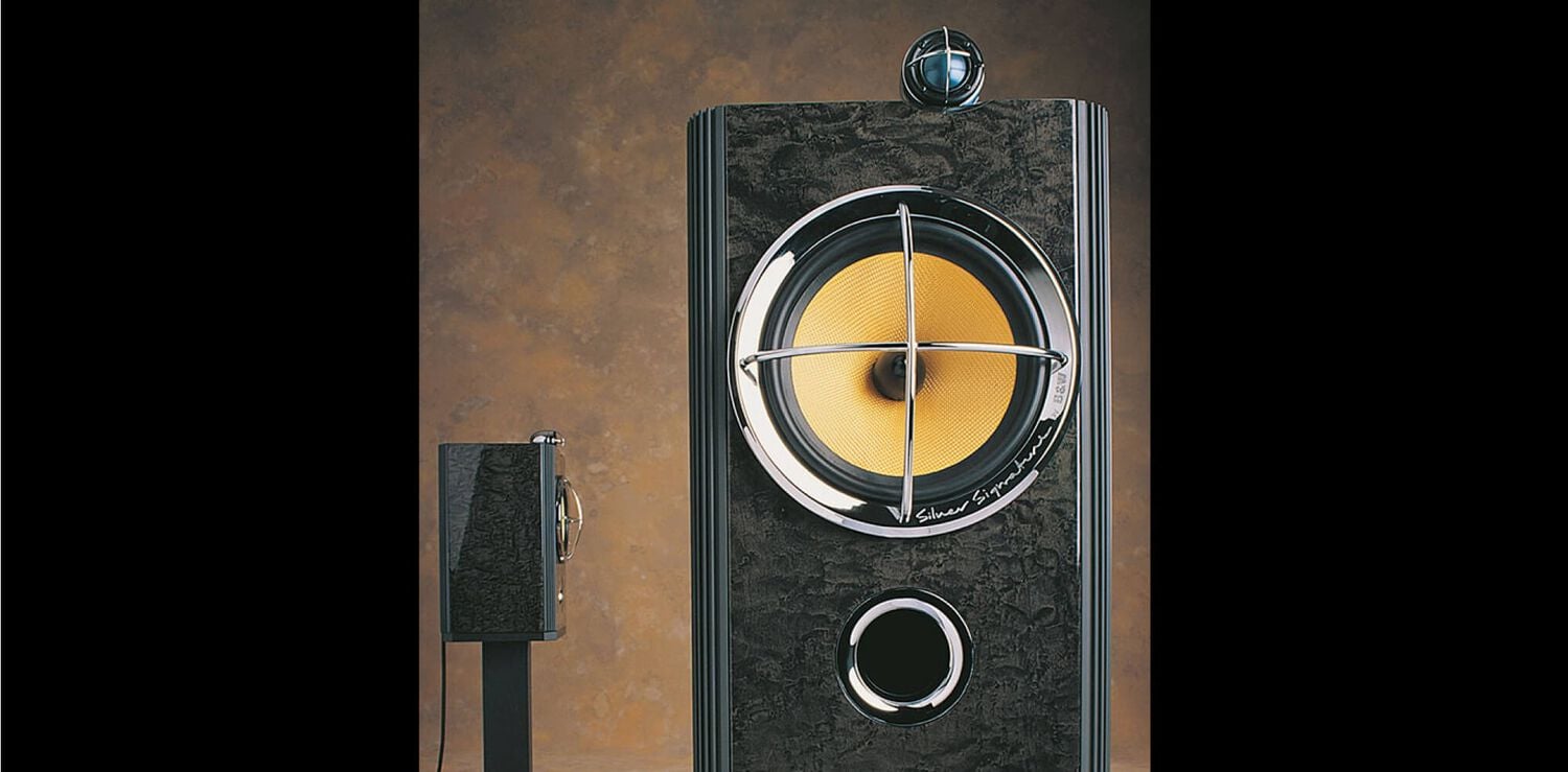 Black speaker front with yellow accents