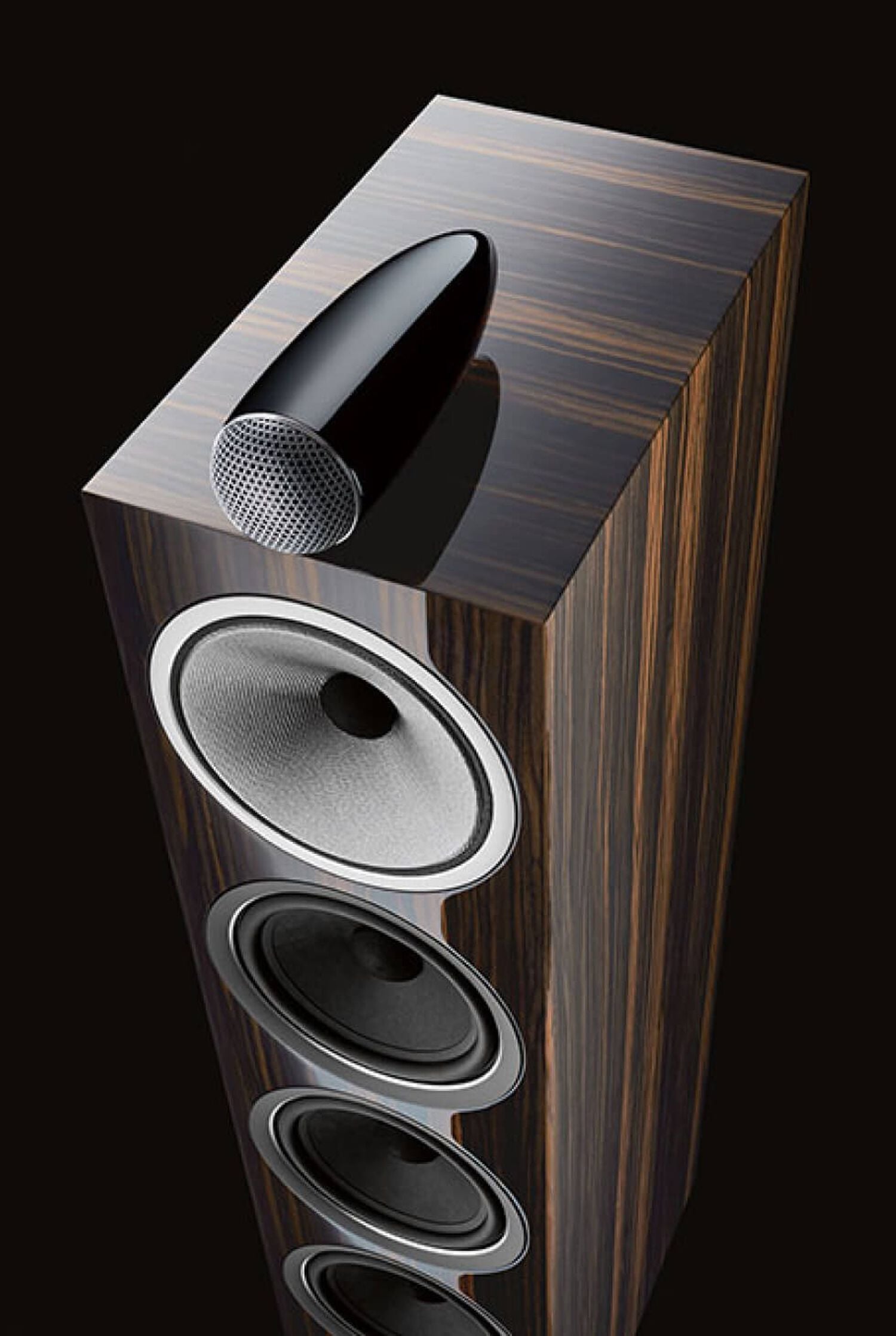 Dark wooden speaker front facing left