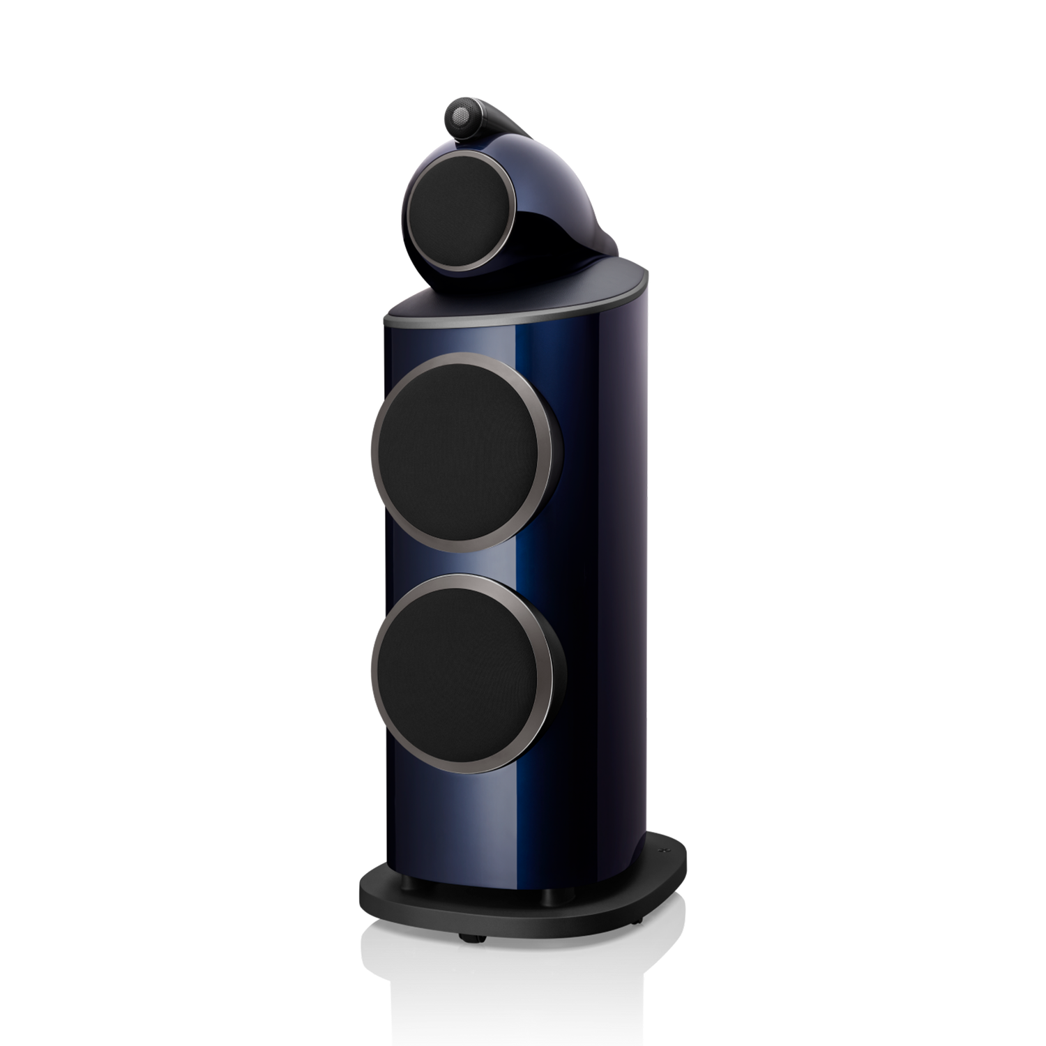 801 D4 Signature - Midnight Blue Metallic side front covered woofers view